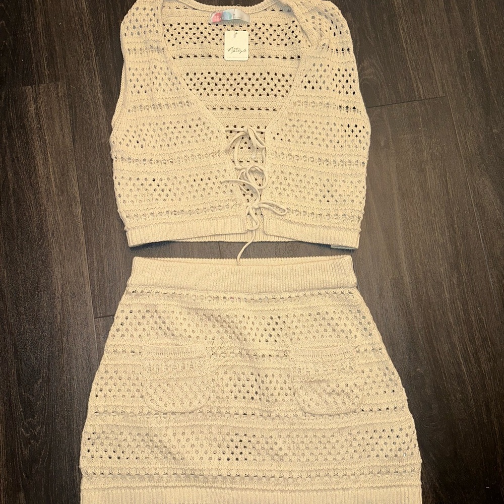 Free People Cream Crochet Knit Top
